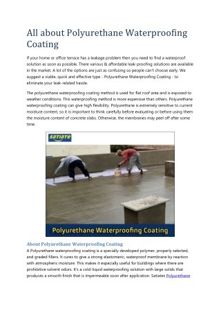 All about Polyurethane Waterproofing  Coating