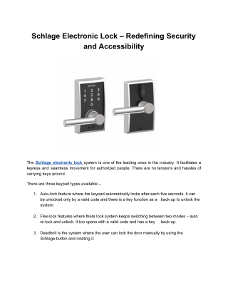 Schlage Electronic Lock – Redefining Security and Accessibility