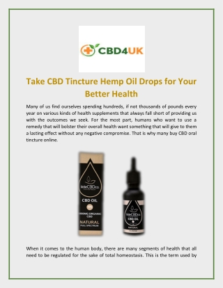 Take CBD Tincture Hemp Oil Drops for Your Better Health