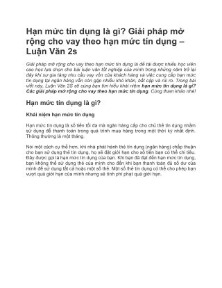 Hạn mức tín dụng là gì? Giải pháp mở rộng cho vay theo hạn mức tín dụng - Luận Văn 2S