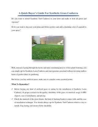A Quick Buyer’s Guide For Synthetic Grass Canberra