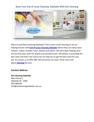 Book Your End of Lease Cleaning  Adelaide With Exit Cleaning