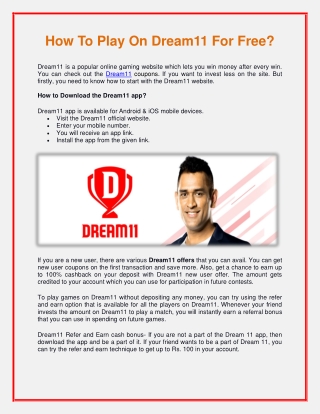 How To Play On Dream11 For Free?