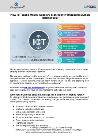 How IoT-based Mobile Apps are Significantly Impacting Multiple Businesses?