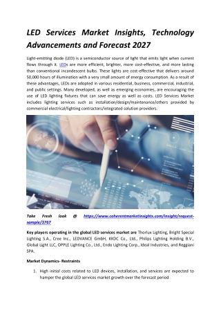 LED Services Market Insights, Technology Advancements and Forecast 2027