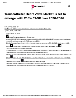 2020 Transcatheter Heart Valve Market Size, Share and Trend Analysis Report to 2026