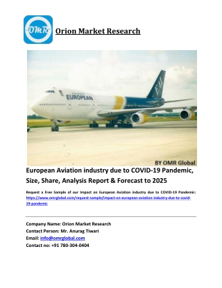 Impact on European Aviation industry due to COVID-19 Pandemic Growth, Size, Share, Industry Report and Forecast 2019-202