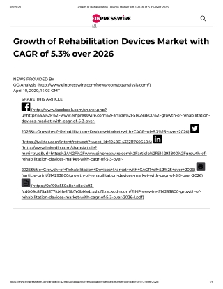 2020 Rehabilitation Devices Market Size, Share and Trend Analysis Report to 2026