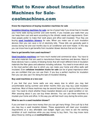 What to Know about Insulation Machines for Sale coolmachines.com