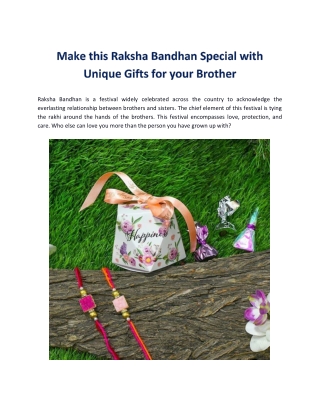 Make this Raksha Bandhan Special with Unique Gifts for your Brother