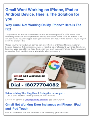Gmail Not Working on iPhone