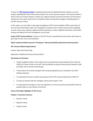 DPT Vaccines Market Emerging Trends and Top Growing Companies 2020