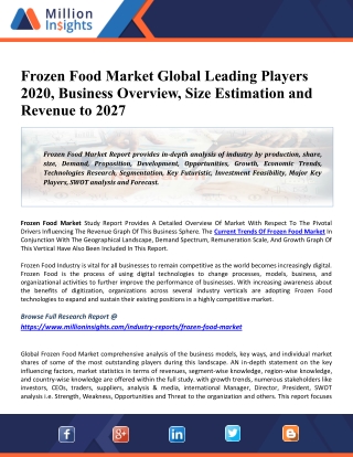 Frozen Food Market 2020 - Global Industry Research Update, Future Scope and Size Estimation