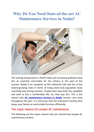 Why Do You Need State-of-the-art AC Maintenance Services in Noida?