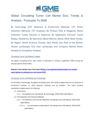 Global Circulating Tumor Cell Market Size, Trends & Analysis - Forecasts To 2026