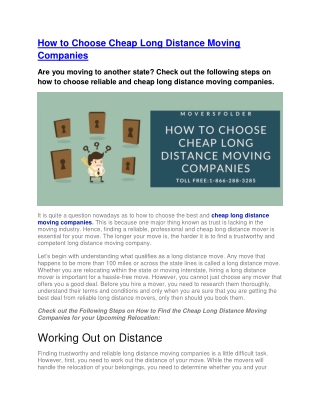 How to Choose Cheap Long Distance Moving Companies