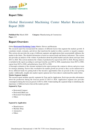 Horizontal Machining Center Market Research Report 2020