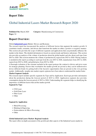 Industrial Lasers Market Research Report 2020