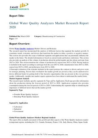 Water Quality Analyzers Market Research Report 2020