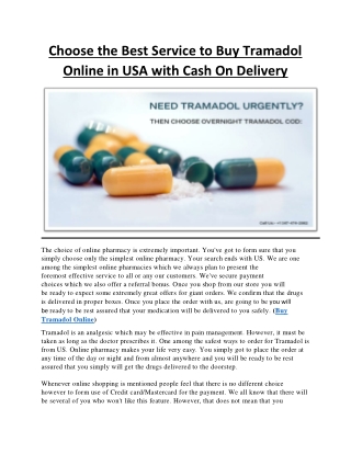 Choose the Best Service to Buy Tramadol Online in USA with Cash On Delivery