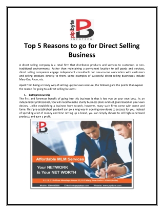 Top 5 Reasons to go for Direct Selling Business