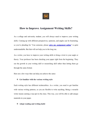 How to Improve Assignment Writing Skills?