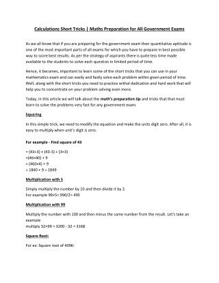 Calculations Short Tricks | Maths Preparation for All Government Exams