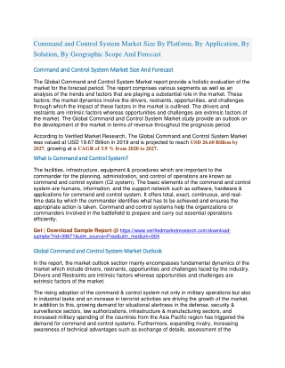 Command and Control System Market Size By Platform, By Application, By Solution, By Geographic Scope And Forecast