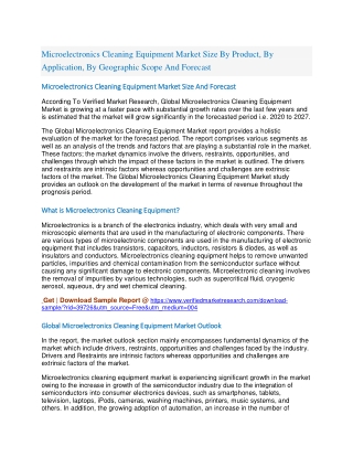 Microelectronics Cleaning Equipment Market Size By Product, By Application, By Geographic Scope And Forecast
