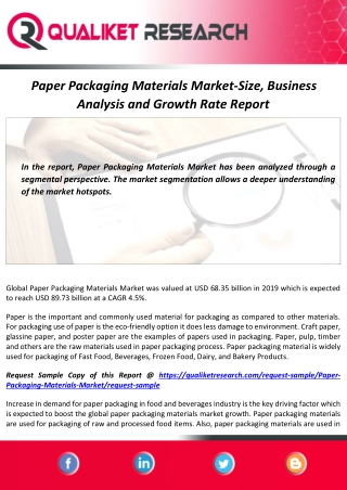 Paper Packaging Materials Market Outlook - Latest Development, Industry Analysis and Forecast Report by 2027