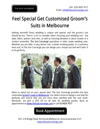 Feel Special Get Customised Groom’s Suits in Melbourne