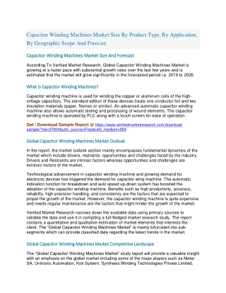 Capacitor Winding Machines Market Size By Product Type, By Application, By Geographic Scope And Forecast