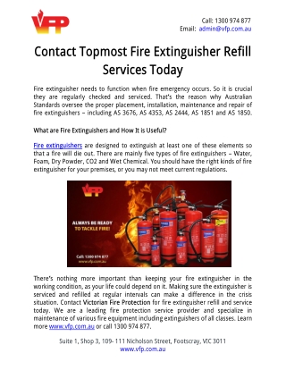 Contact Topmost Fire Extinguisher Refill Services Today