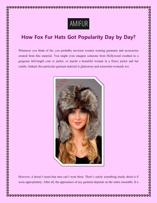 How Fox Fur Hats Got Popularity Day by Day?