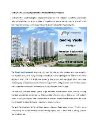 Godrej Vashi Mumbai Residential Details