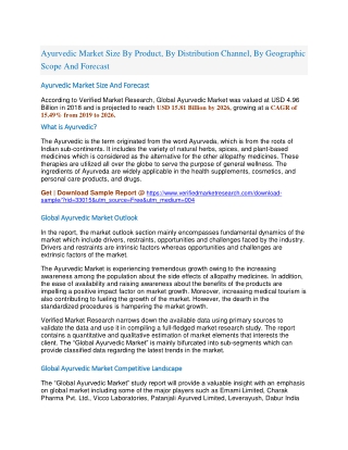 Ayurvedic Market Size By Product, By Distribution Channel, By Geographic Scope And Forecast