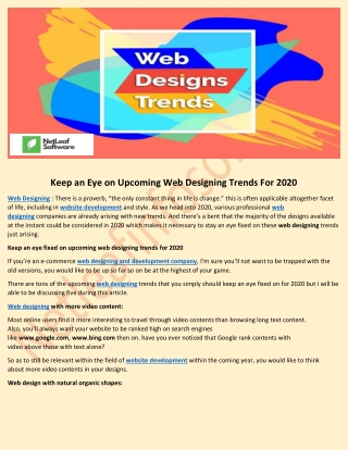 Keep an Eye on Upcoming Web Designing Trends For 2020