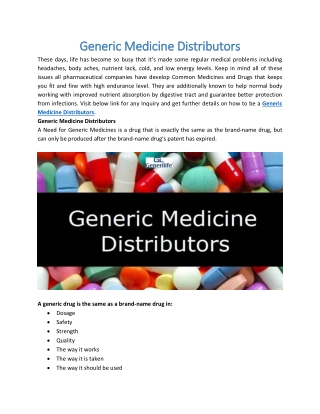 Generic Medicine Distributors