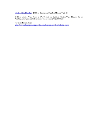Mission Viejo Plumber - 24 Hour Emergency Plumber Mission Viejo CA