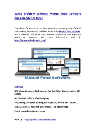 What problem without Mutual fund software does an advisor face?