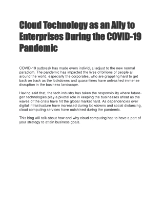 Cloud Technology as an Ally to Enterprises During the COVID-19 Pandemic