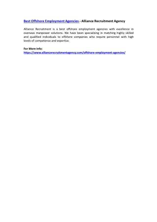 Best Offshore Employment Agencies - Alliance Recruitment Agency