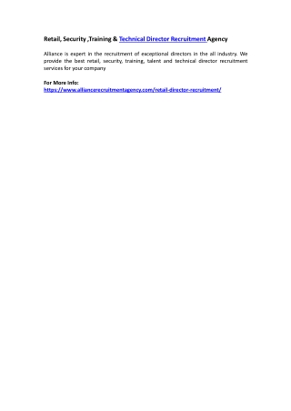 Retail, Security ,Training & Technical Director Recruitment Agency