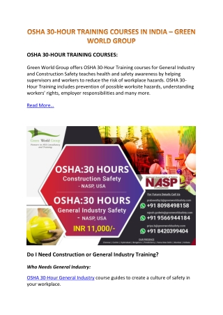 OSHA 30-HOUR TRAINING COURSES IN INDIA – GREEN WORLD GROUP