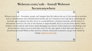 Webroot.com/safe - Install Webroot Secureanywhere