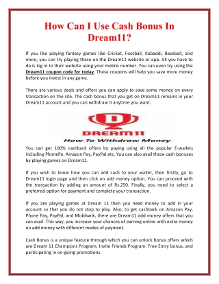 How Can I Use Cash Bonus In Dream11?