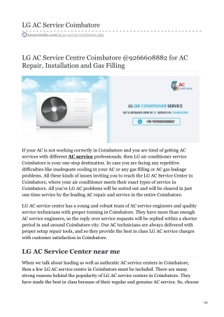 Best LG Air Conditioner Service in Coimbatore
