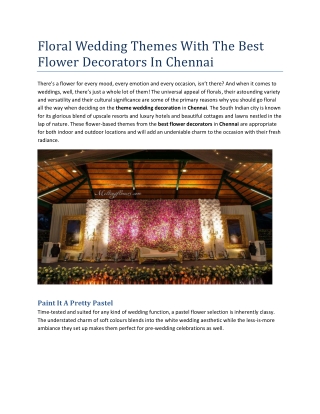 Floral Wedding Themes With The Best Flower Decorators In Chennai