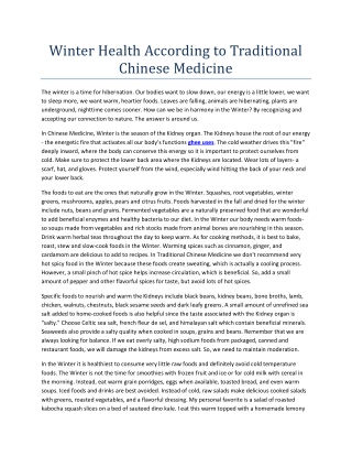 Winter Health According to Traditional Chinese Medicine