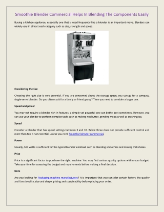 Smoothie Blender Commercial Helps In Blending The Components Easily